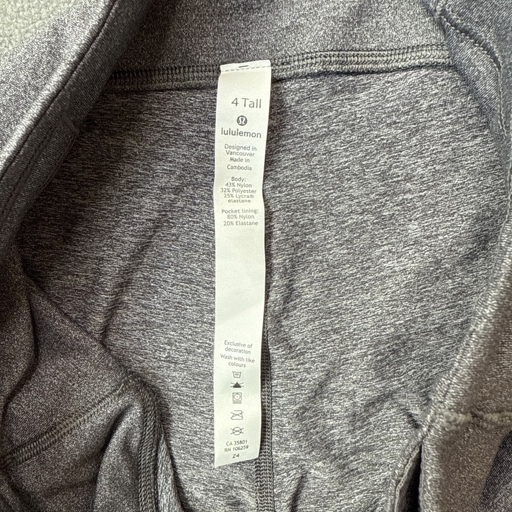 Lululemon In Movement Tight Everlux Tall 4 Gray Full Length Side Pockets - Picture 6 of 12